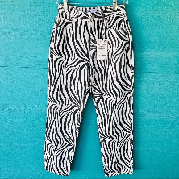 ZARA ZEBRA PRINT 100% COTTON JEANS BLACK WHITE NWT SIZE 4 - Picture 4 of 8